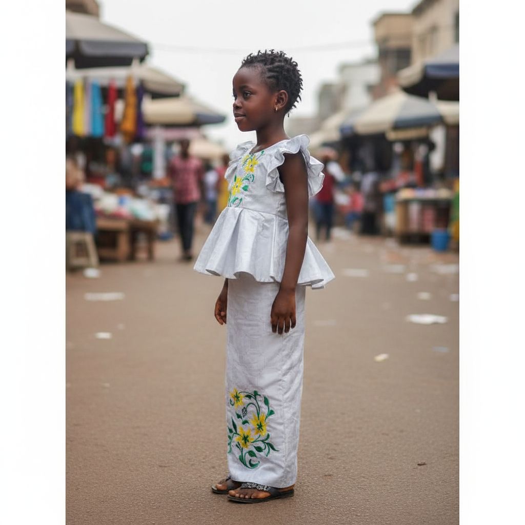 Ensemble bazin fille 7 ans gris clair, tenue africaine cérémonie élégante
