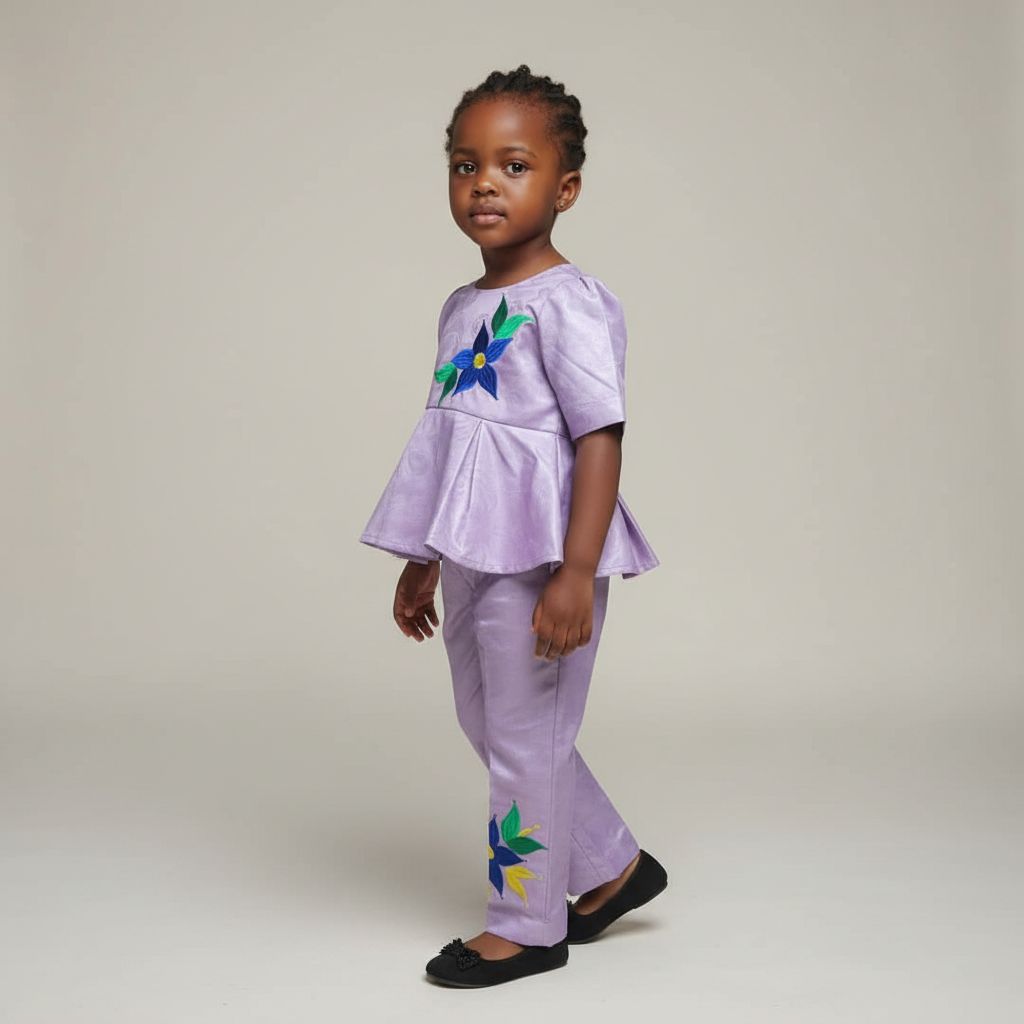 Ensemble bazin riche fille 3 ans mauve claire, tenue cérémonie élégante