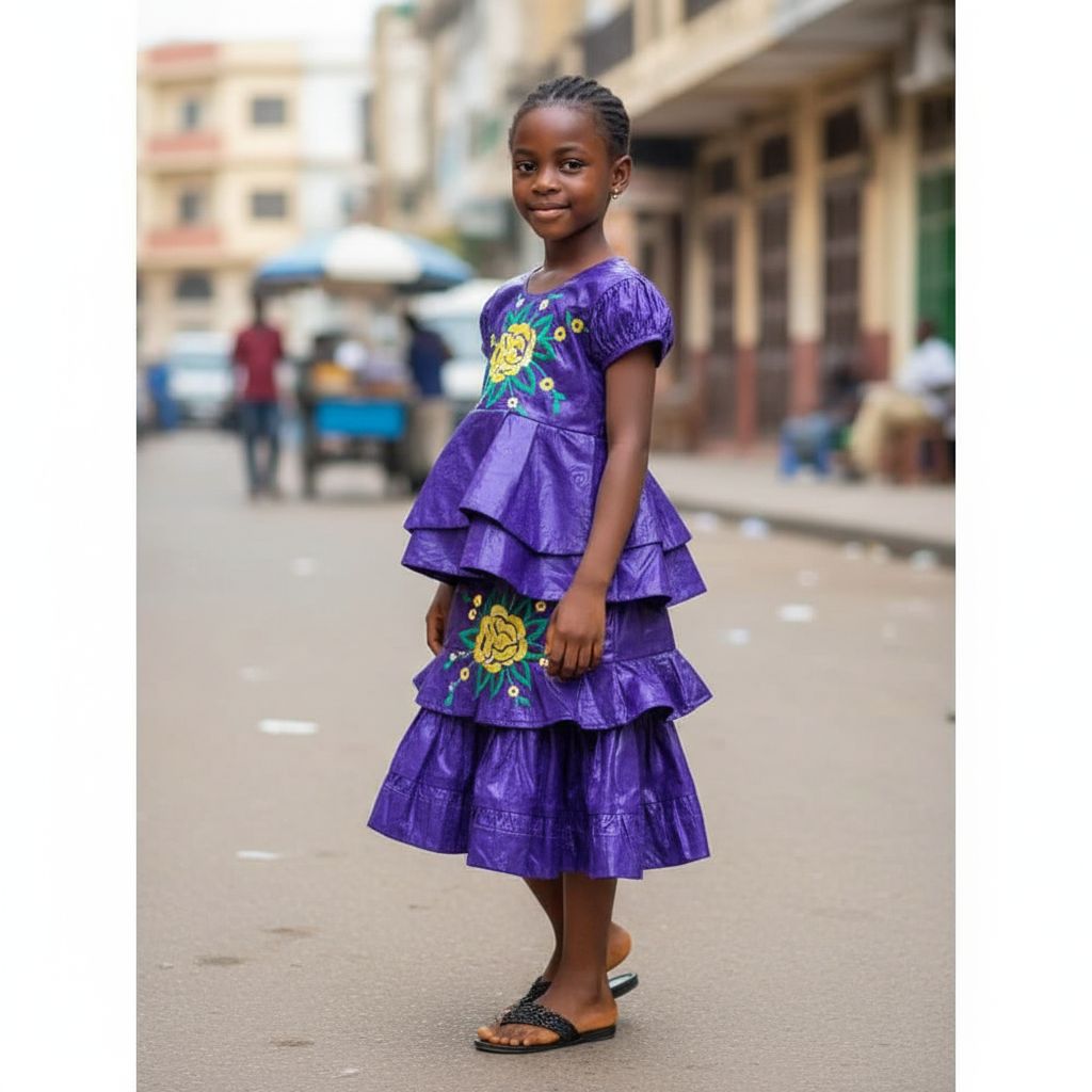 Ensemble bazin riche fille 8 ans mauve foncé, haut et jupe cérémonie élégante