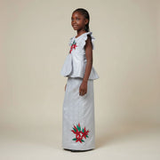 Ensemble bazin riche fille 9 ans gris clair, tenue africaine cérémonie élégante