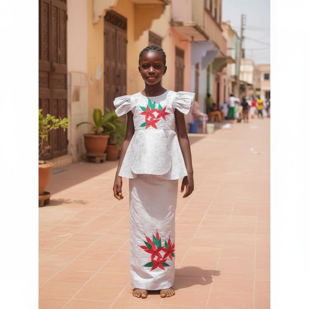 Ensemble bazin riche fille 9 ans gris clair, tenue africaine cérémonie élégante