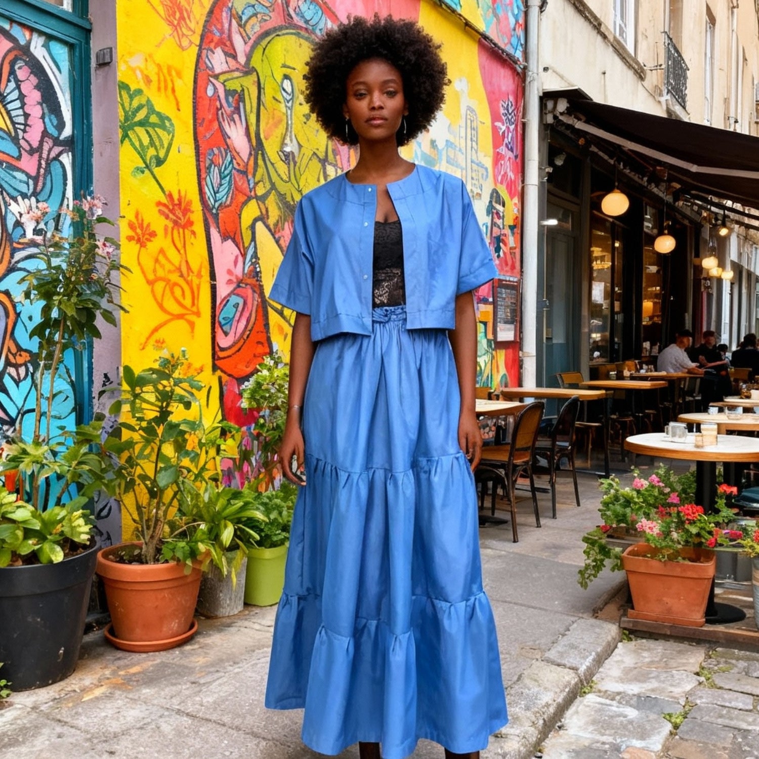 Jupe et haut couleur bleu roi tissu cotton suisse