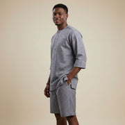 Ensemble chemise et short homme bleu coton lin, tenue été décontractée