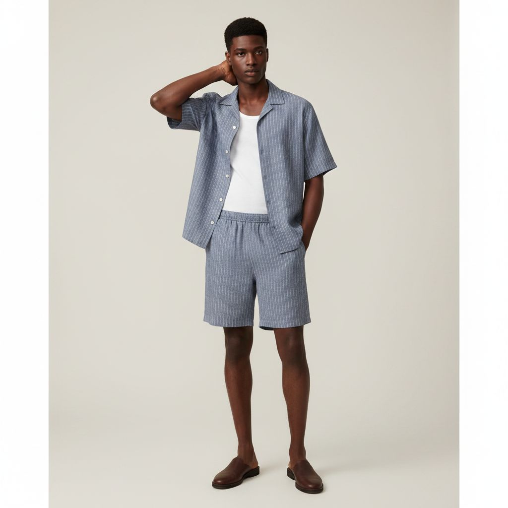Ensemble chemise et short lin homme bleu, tenue décontractée élégante