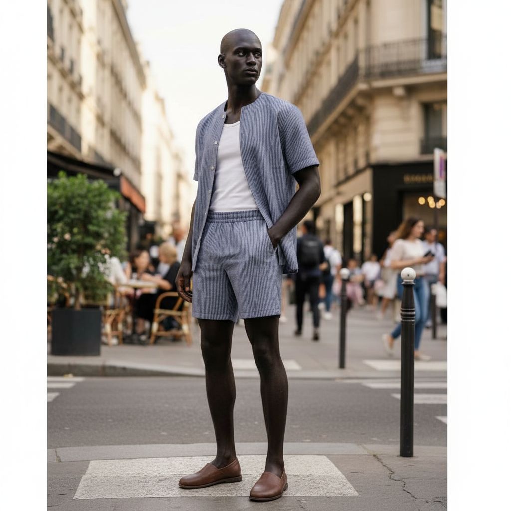 Ensemble chemise et short lin homme bleu, tenue décontractée élégante