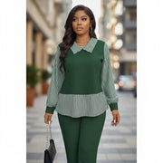 Ensemble chemise pantalon femme vert et blanc