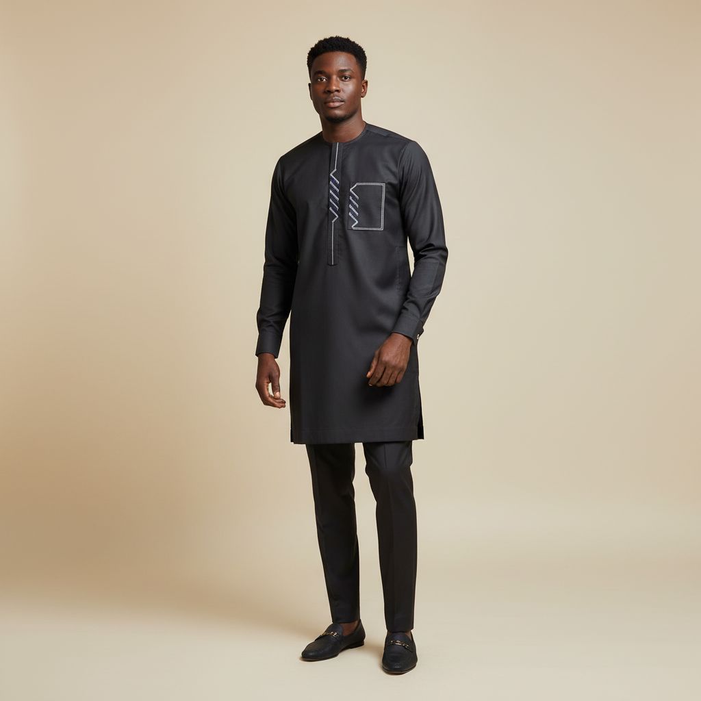 Ensemble costume africain homme élégant brodé, tenue traditionnelle chic