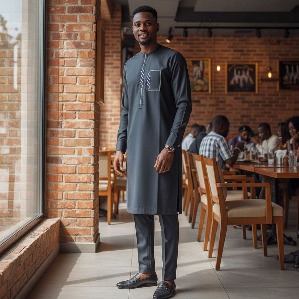 Ensemble costume africain homme élégant brodé, tenue traditionnelle chic