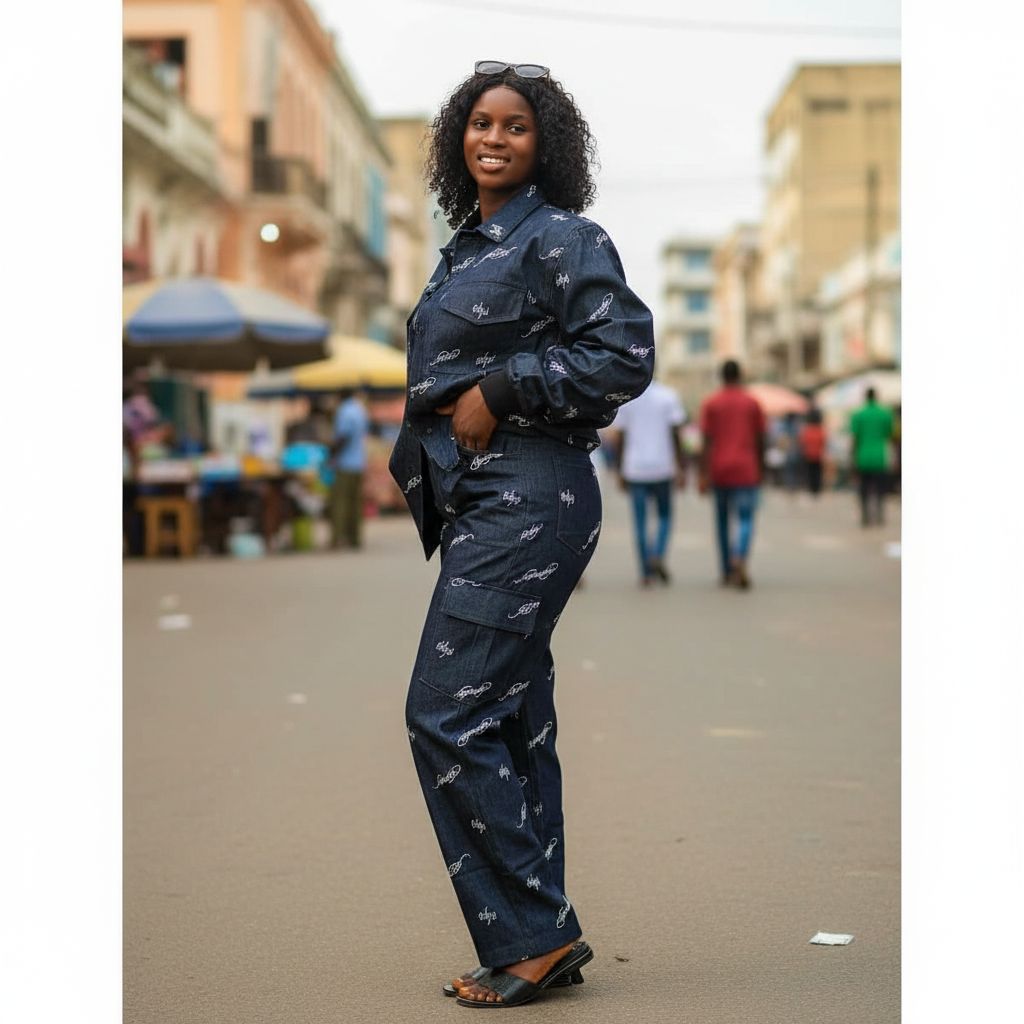 Ensemble denim unisexe veste et pantalon bleu coupe ample streetwear