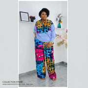 Ensemble femme chemise pantalon patchwork coloré Woodin ample et moderne