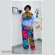 Ensemble femme chemise pantalon patchwork coloré Woodin ample et moderne
