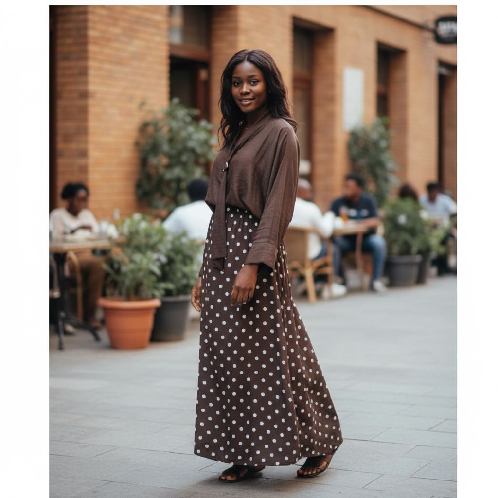 Ensemble femme chemisier et jupe chic à pois, élégant, fluide, multicolore
