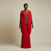 Ensemble femme crepe rouge et pagne tissé élégant, cérémonie ou mariage