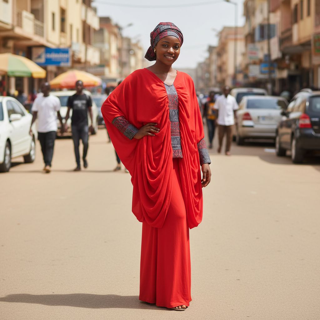 Ensemble femme crepe rouge et pagne tissé élégant, cérémonie ou mariage
