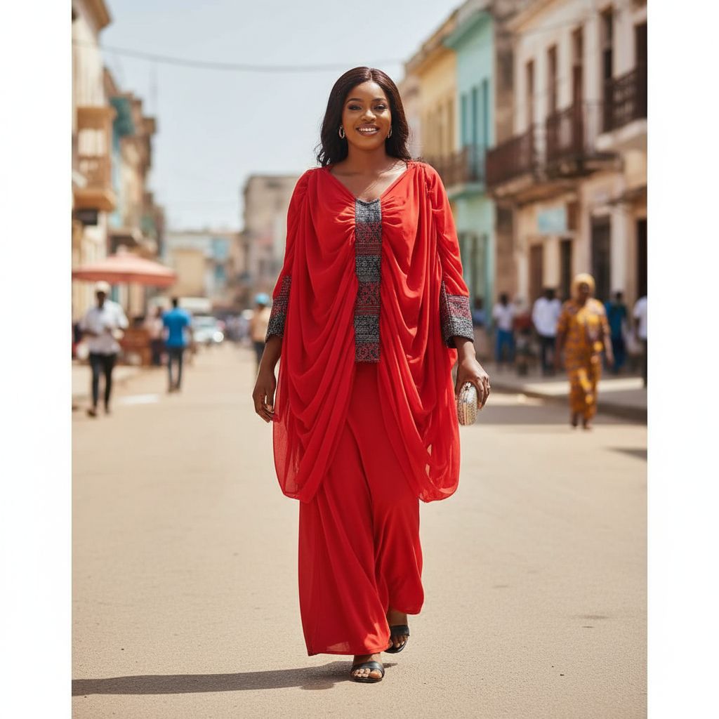 Ensemble femme crepe rouge et pagne tissé élégant, cérémonie ou mariage