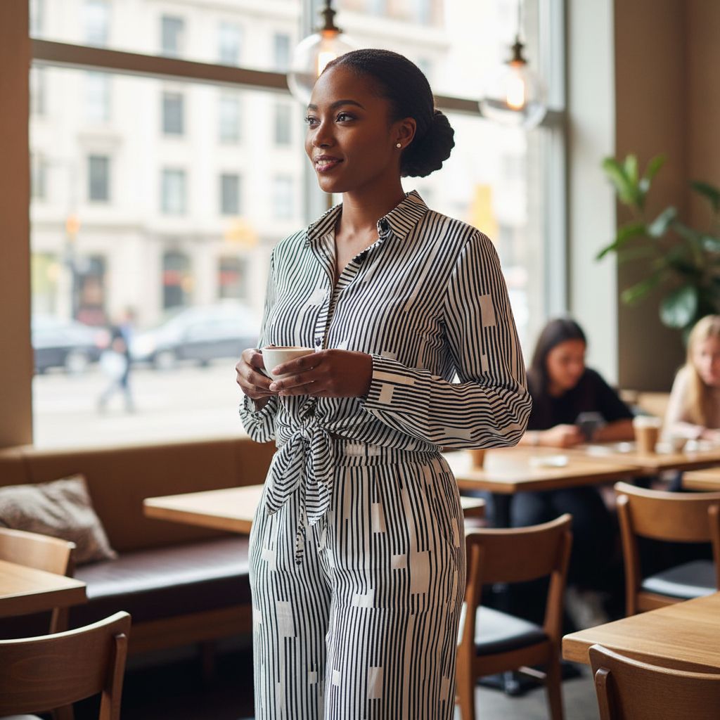 Ensemble femme noir et blanc chic avec motif géométrique