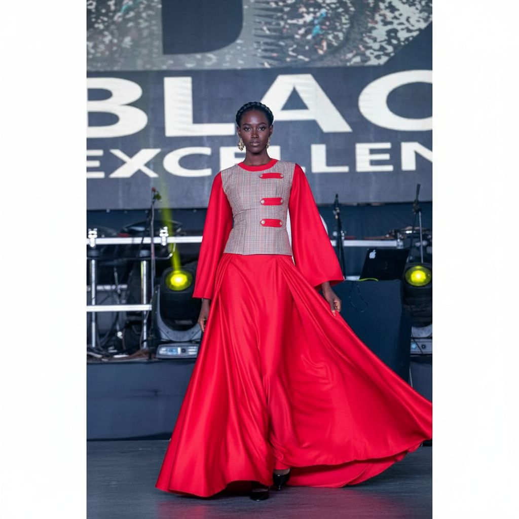 Ensemble haut et jupe longue femme rouge et bleu, tenue élégante événement