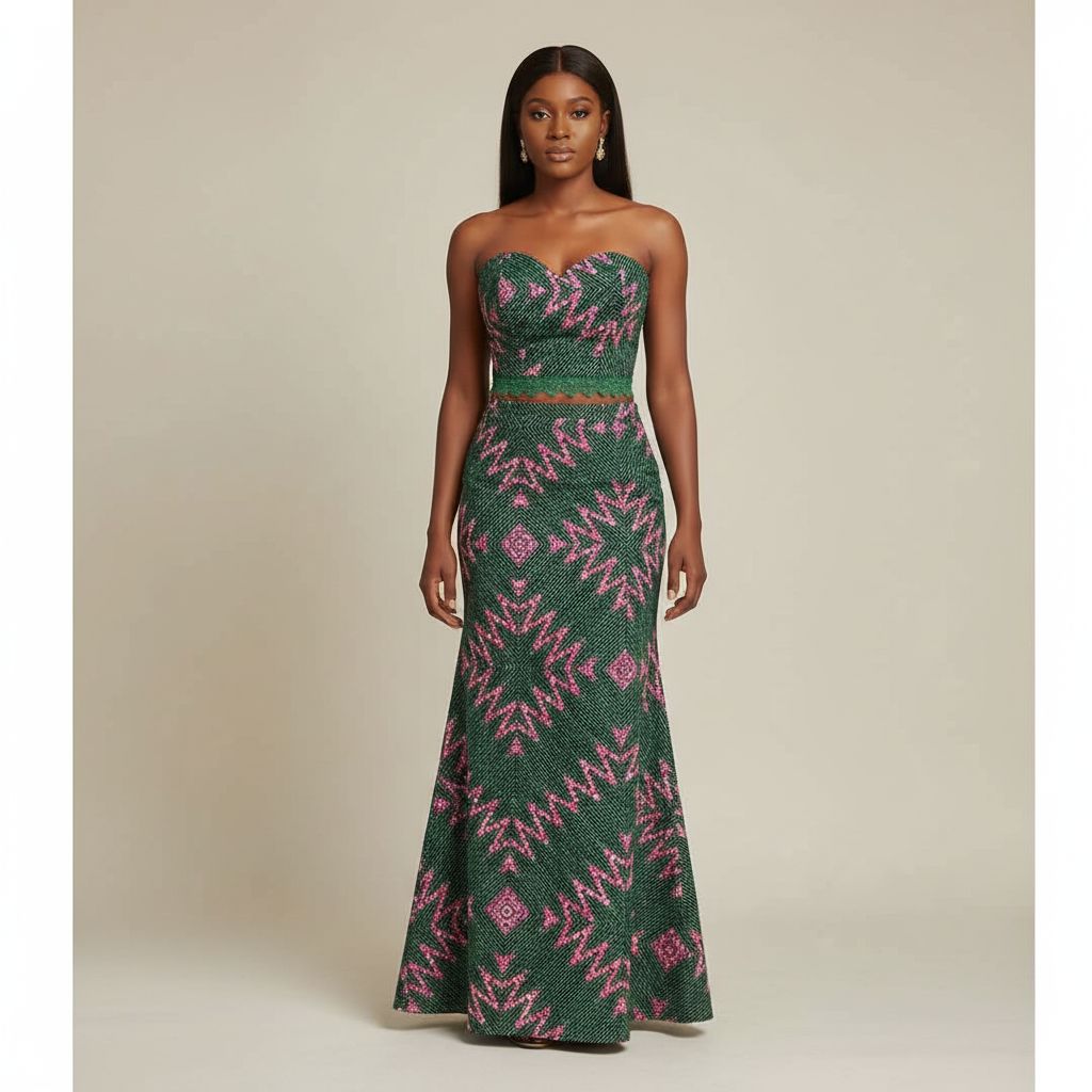 Ensemble haut jupe wax femme chic en dentelle