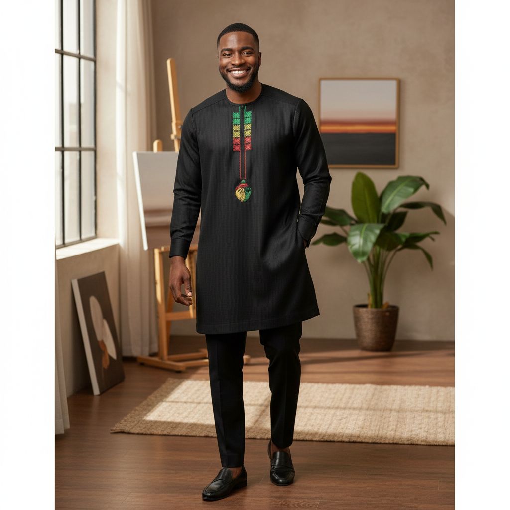 Black African Embroidered Men's Set – Chic and Modern Traditional Outfit