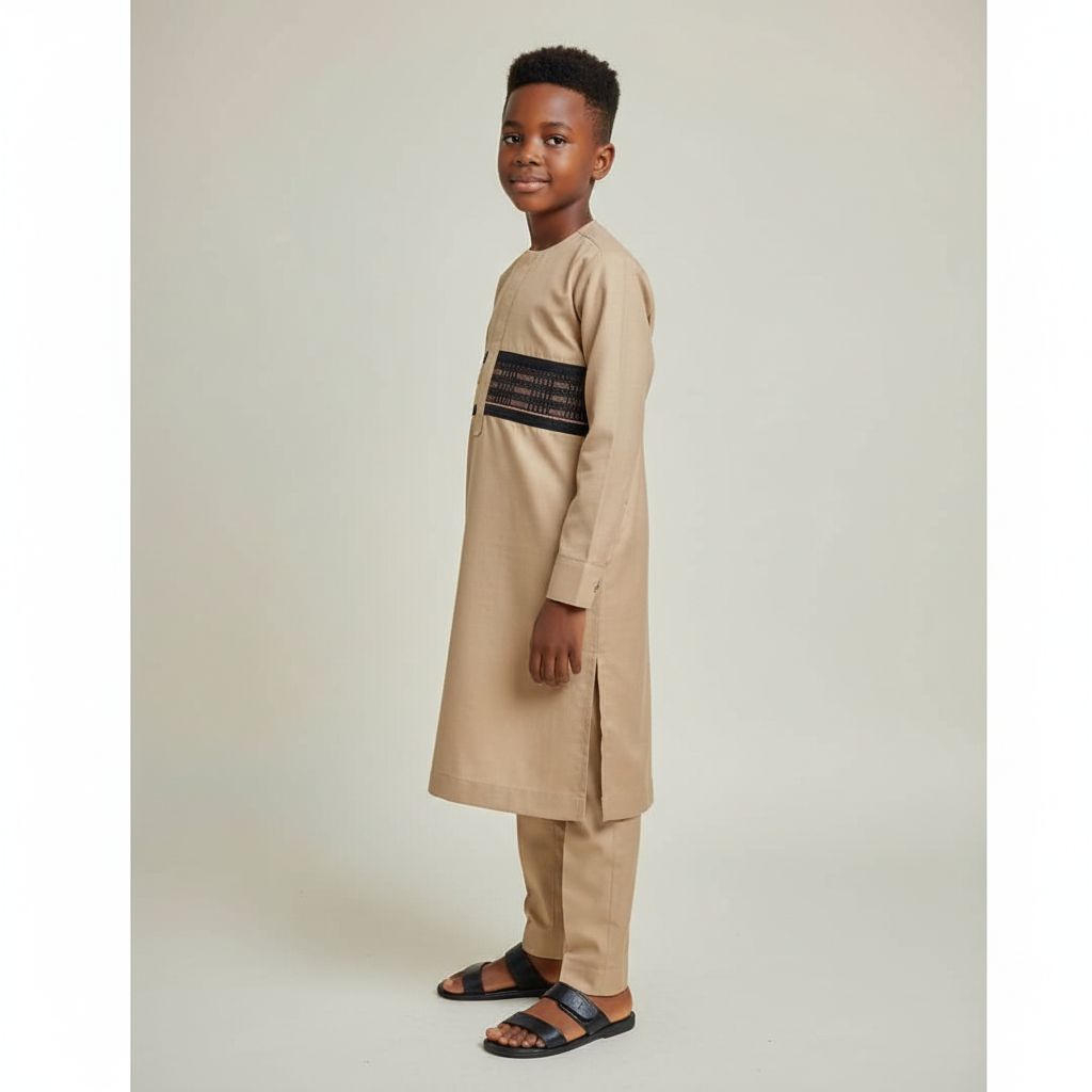 Ensemble homme beige élégant en coton, tunique traditionnelle chic
