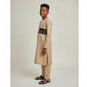 Ensemble homme beige élégant en coton, tunique traditionnelle chic