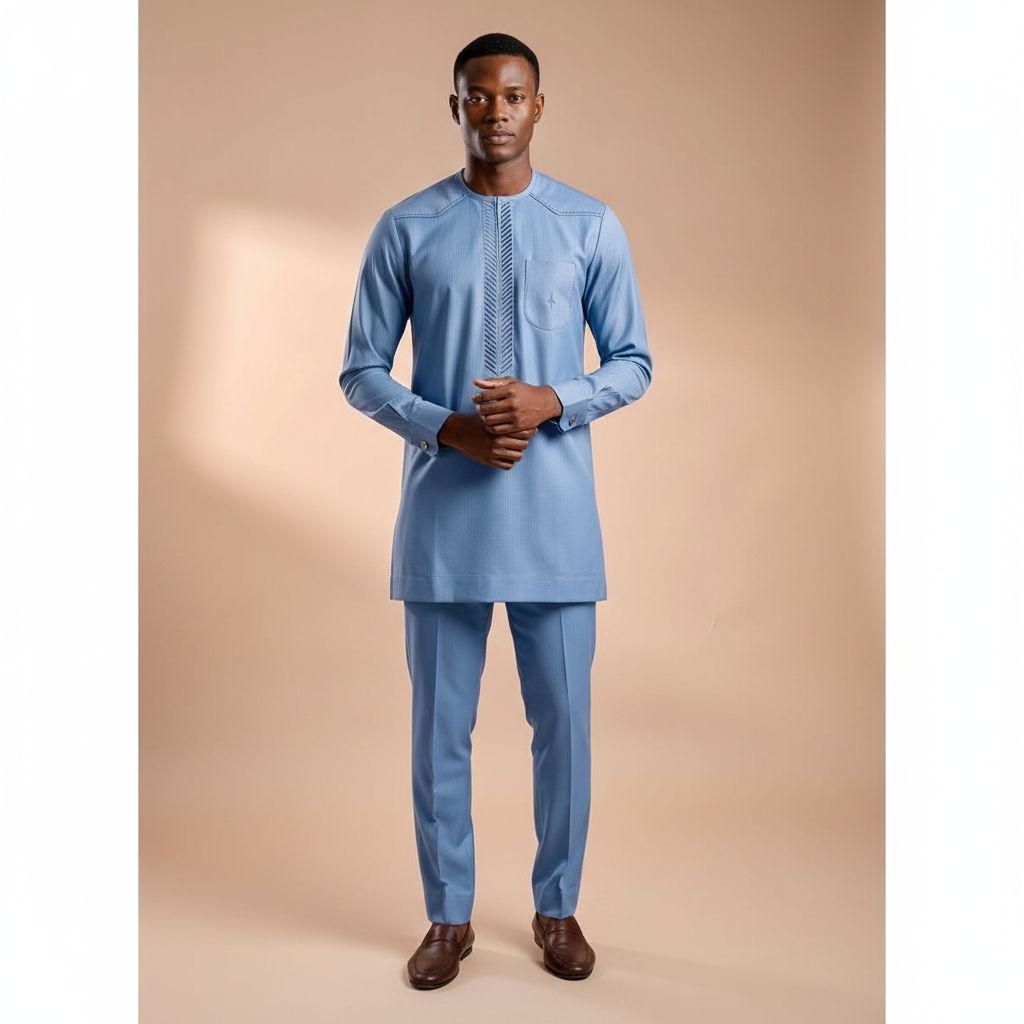Elegant and Refined Azure Blue Men's Set, Comfortable Cotton