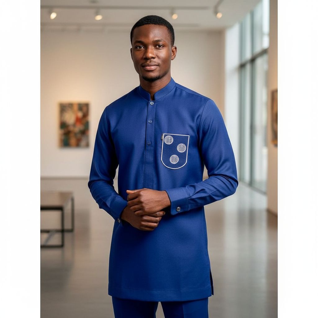 Ensemble homme bleu majesté tunique col mao