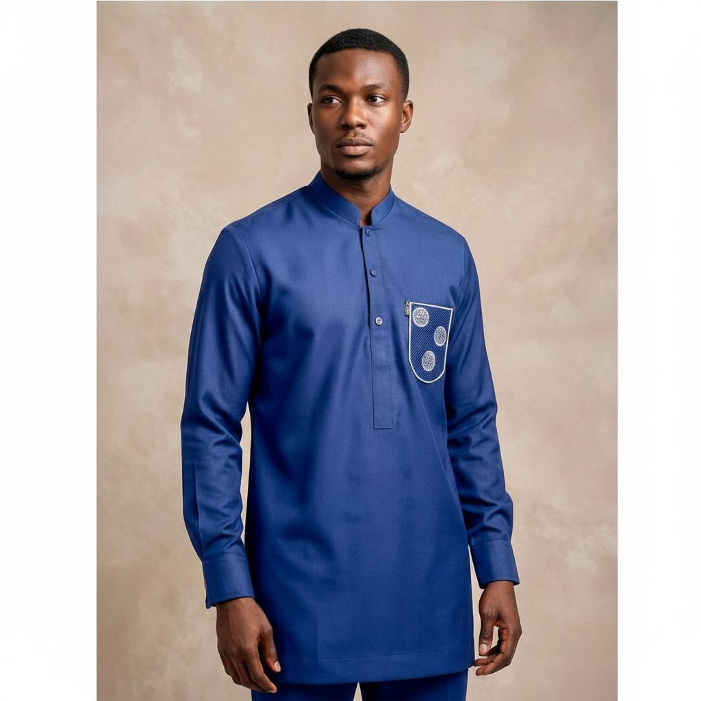 Ensemble homme bleu majesté tunique col mao