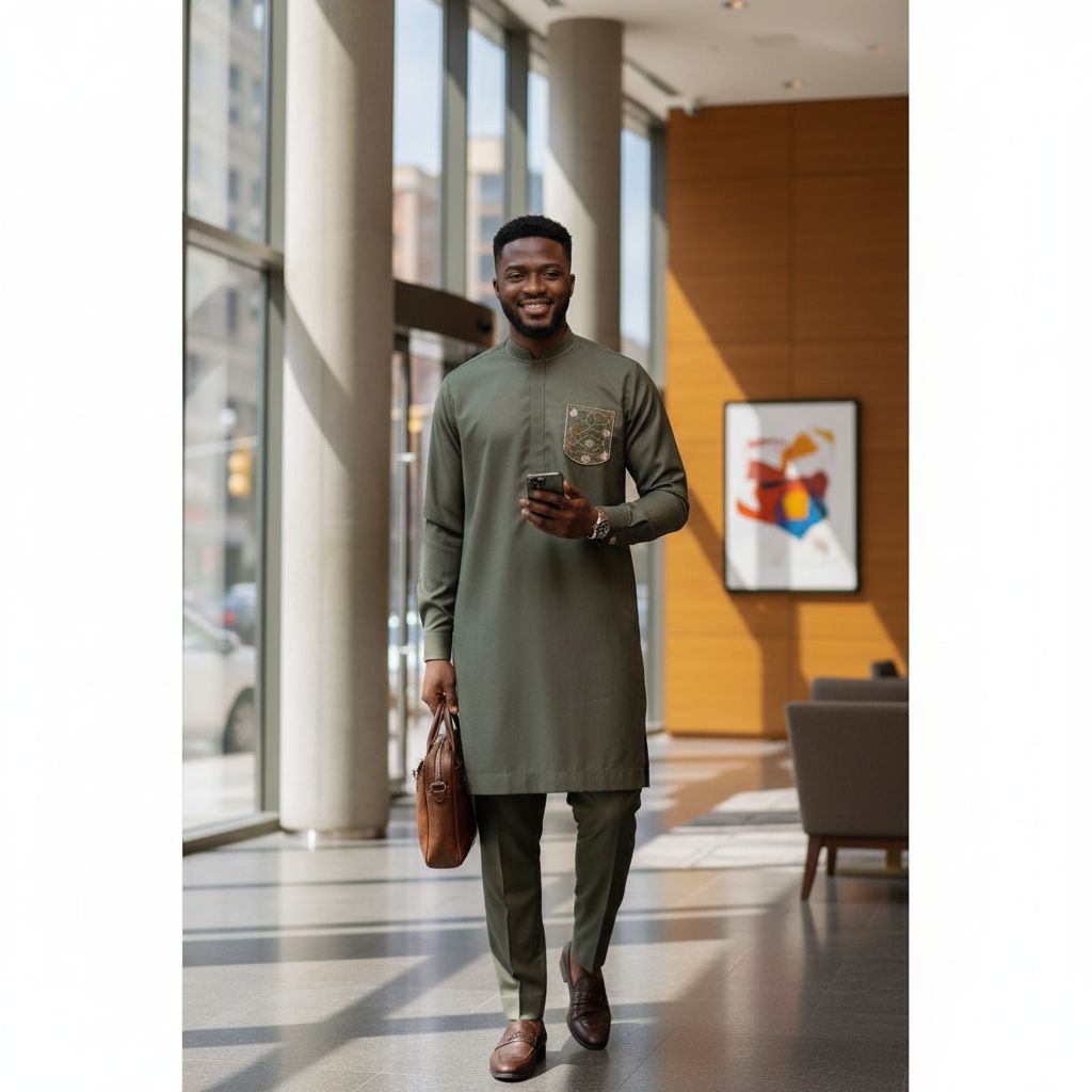 Elegant Khaki Mao Collar Men's Set – Modern Chic Ceremony Suit