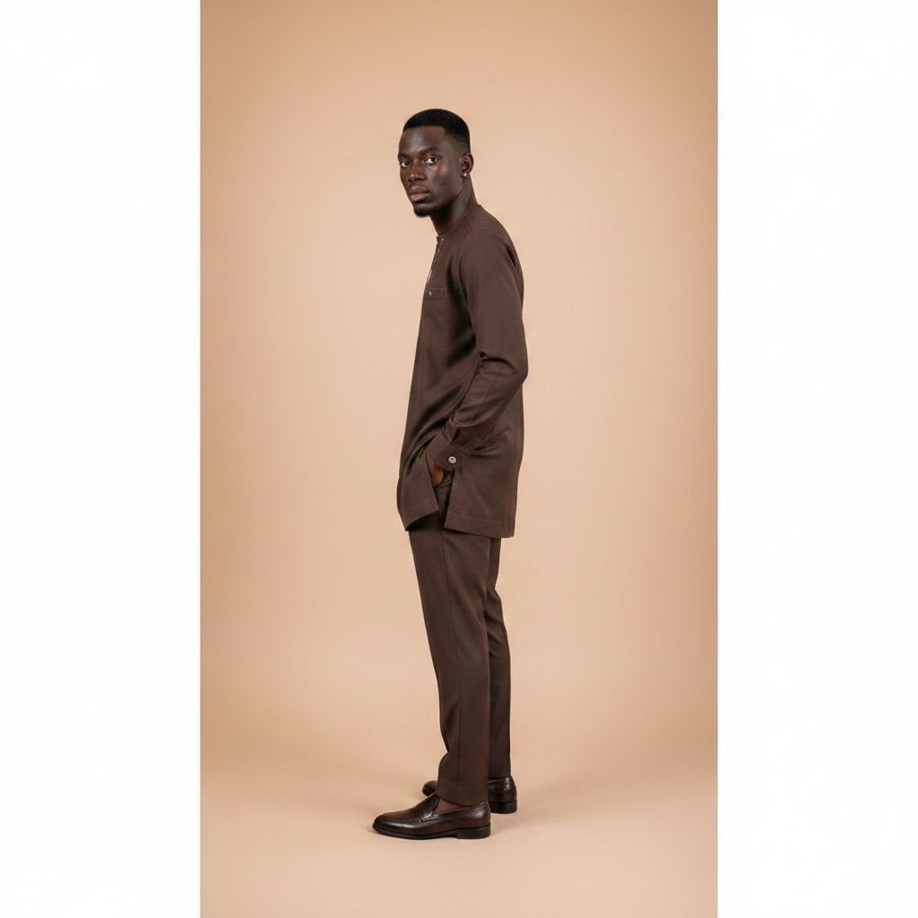Ensemble homme marron élégant – Tenue traditionnelle moderne deux pièces