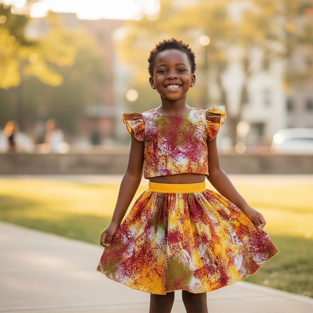 Ensemble jupe et haut enfant wax multicolore