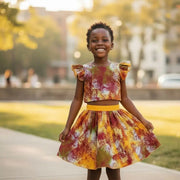 Ensemble jupe et haut enfant wax multicolore