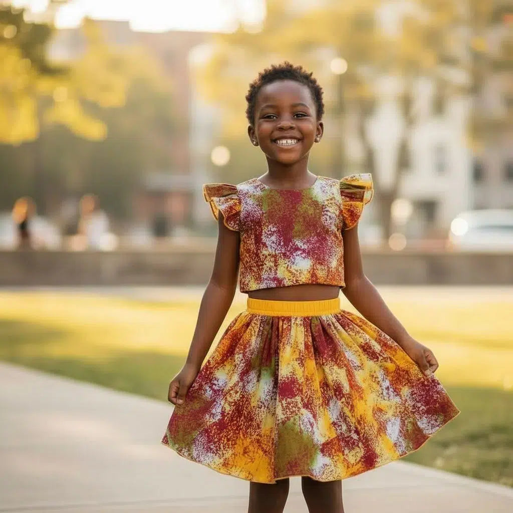 Ensemble jupe et haut enfant wax multicolore