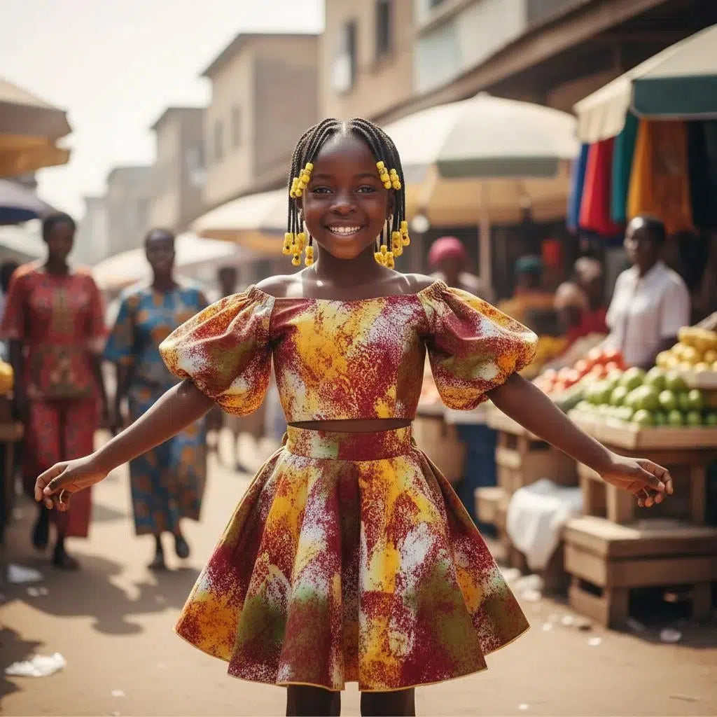 Ensemble jupe et haut enfant wax multicolore