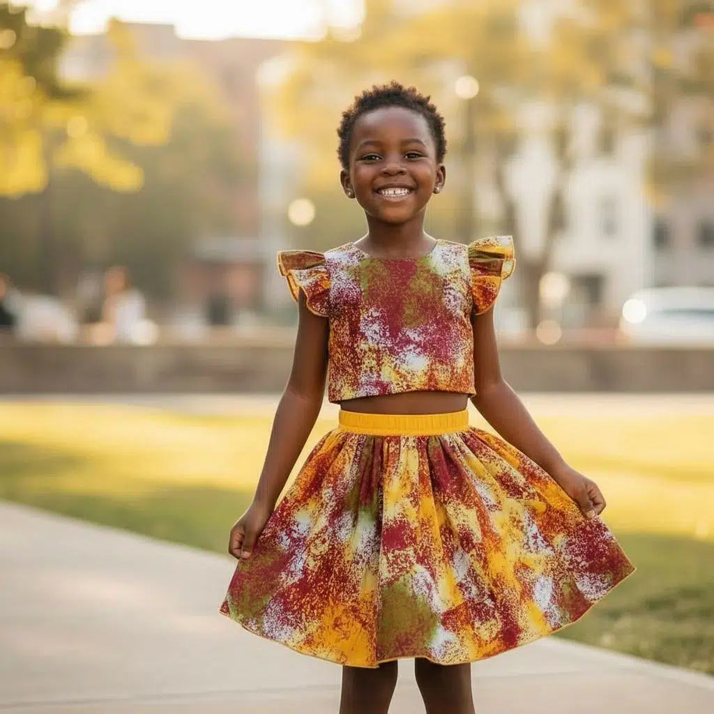 Ensemble jupe et haut enfant wax multicolore