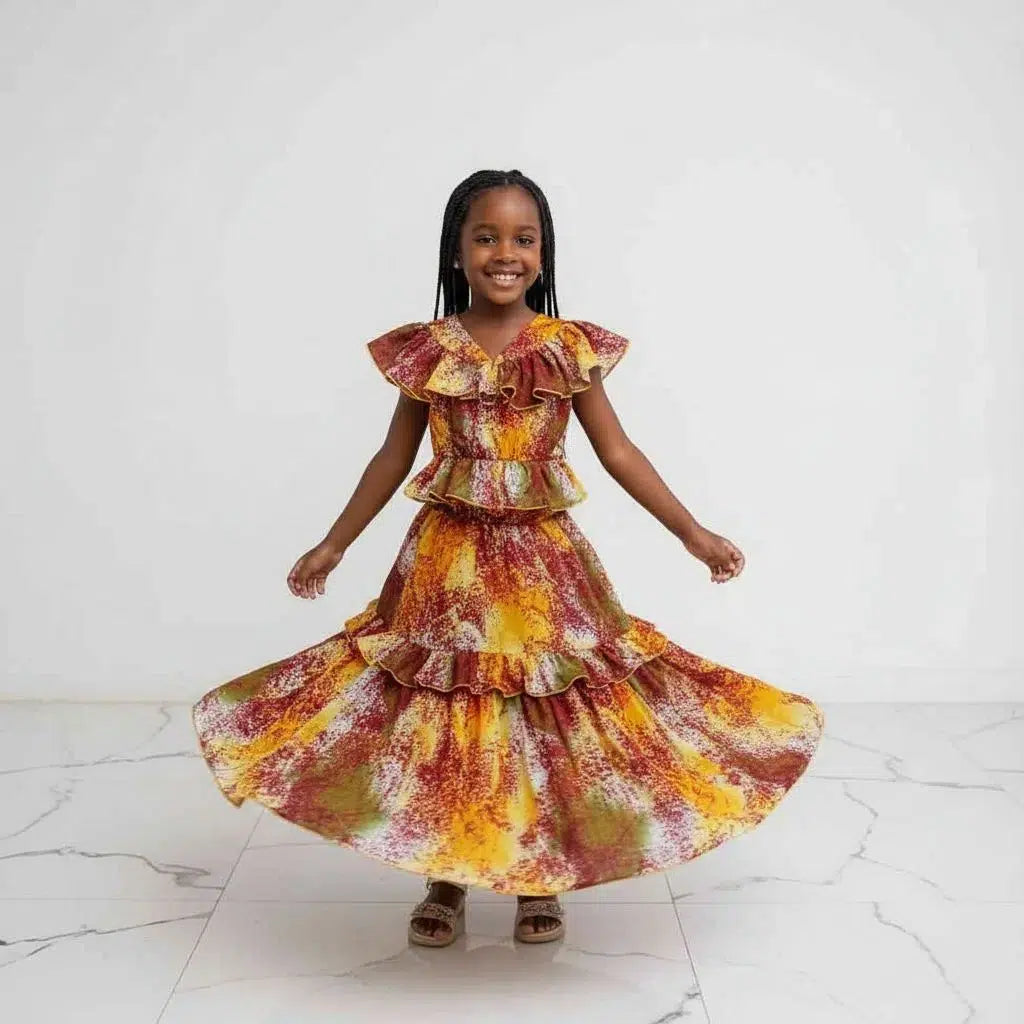 Ensemble jupe et haut enfant wax multicolore