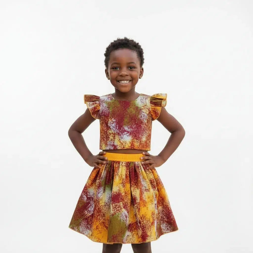 Ensemble jupe et haut enfant wax multicolore