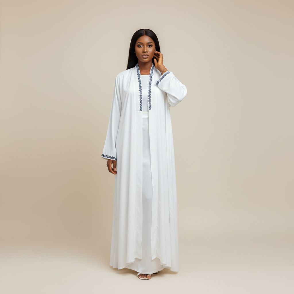 Ensemble kimono femme 3 pièces blanc chic broderie bleue élégant