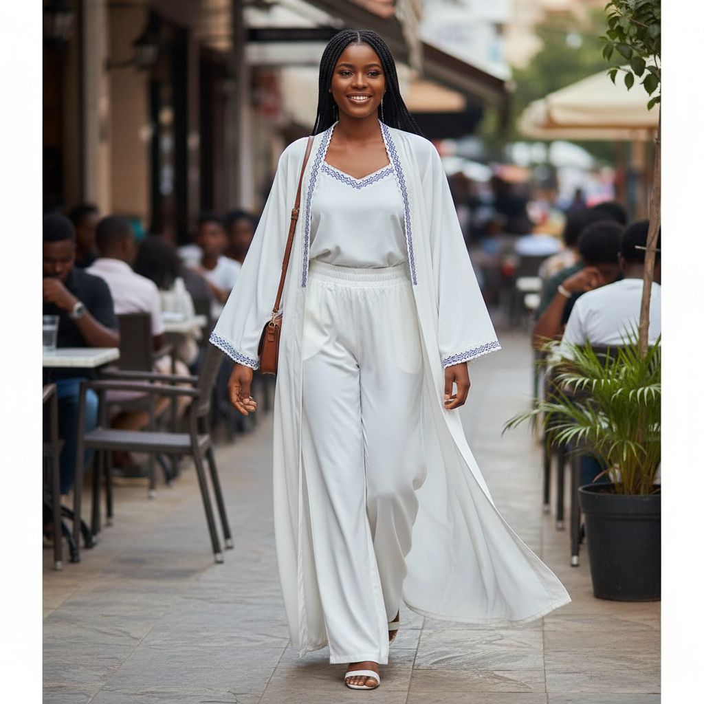 Ensemble kimono femme 3 pièces blanc chic broderie bleue élégant