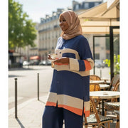 Ensemble lin femme multicolore chemise longue et pantalon