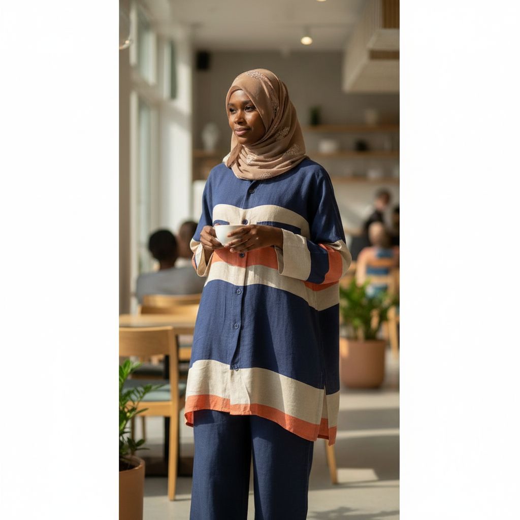 Ensemble lin femme multicolore chemise longue et pantalon