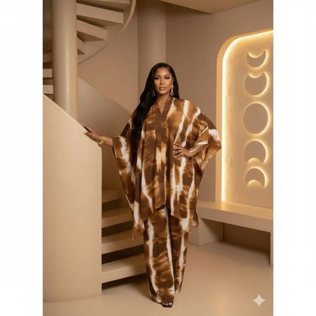 Ensemble pantalon femme bohème chic fluide motif tie and dye élégant