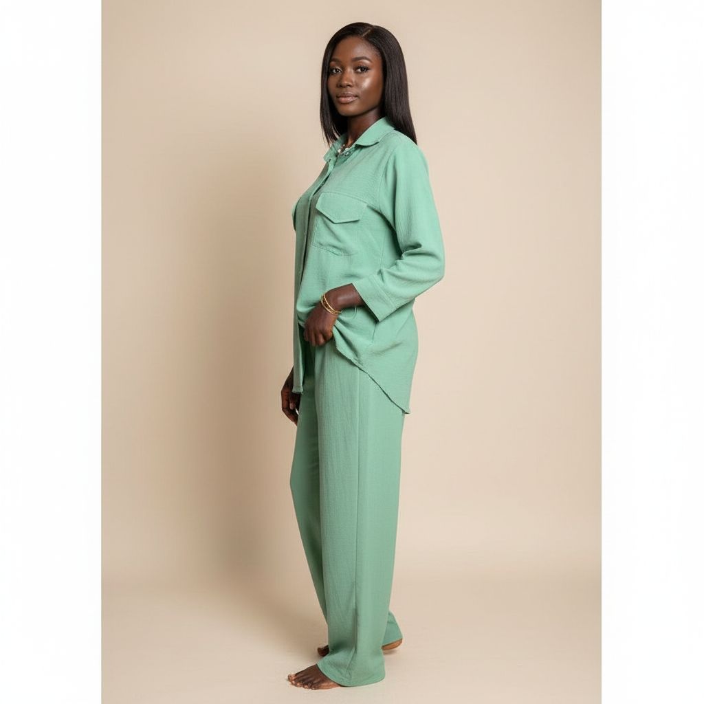 Ensemble pantalon femme vert menthe, deux pièces chic et décontracté