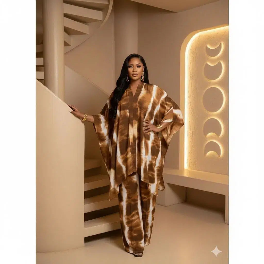 Ensemble pantalon femme bohème chic fluide motif tie and dye élégant