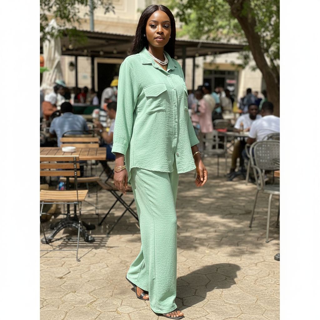 Ensemble pantalon femme vert menthe, deux pièces chic et décontracté