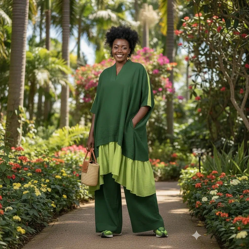 Ensemble pantalon haut femme vert ample taille L