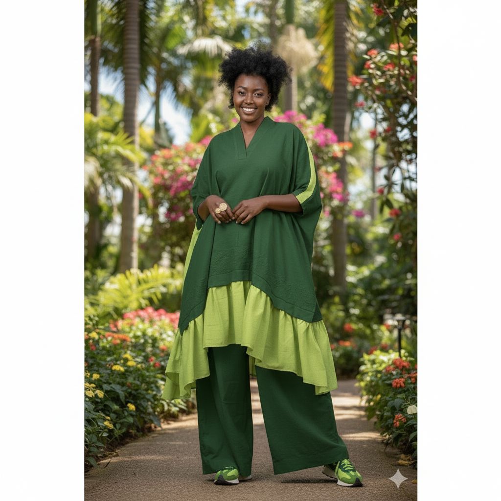 Ensemble pantalon haut femme vert ample taille L