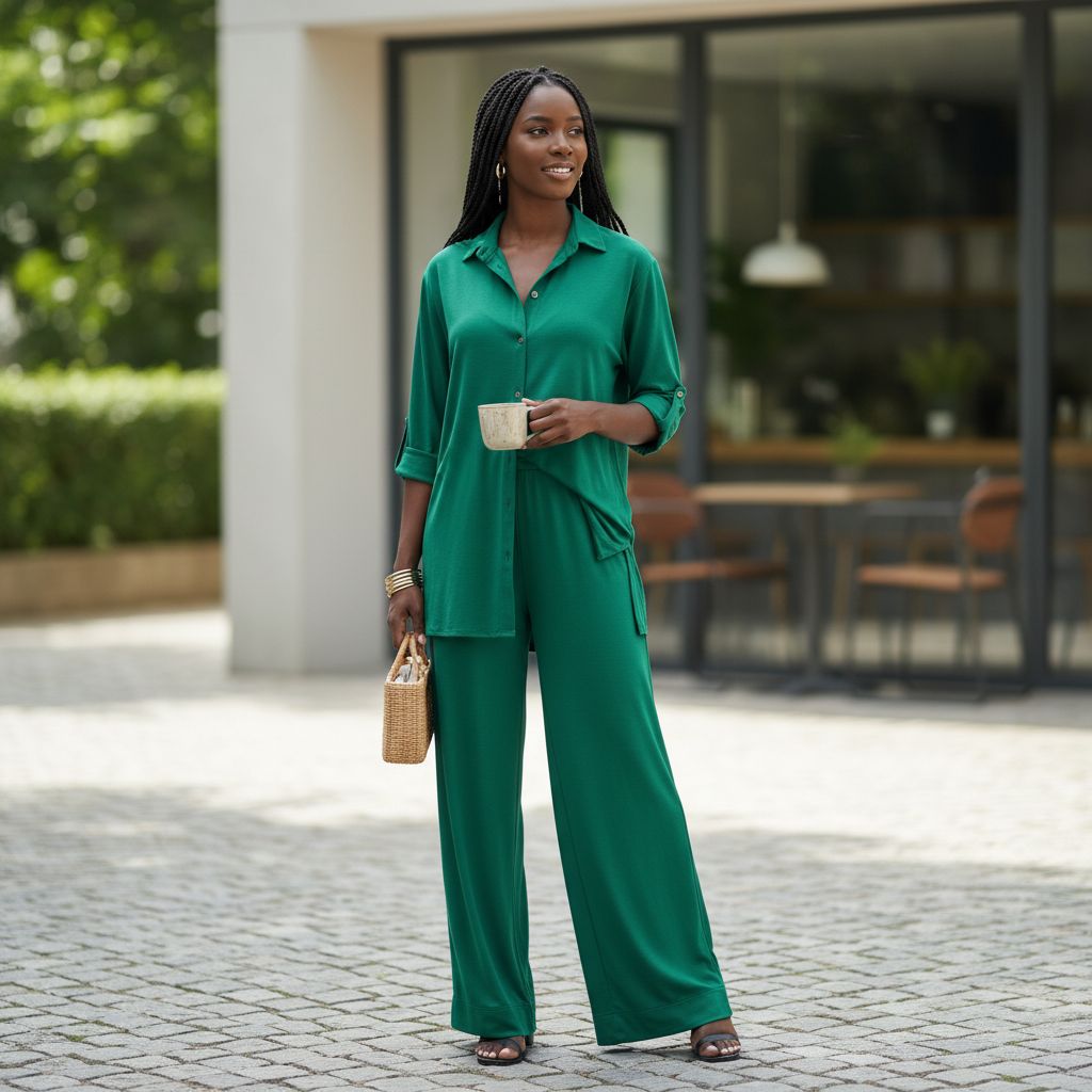 Ensemble pantalon large femme en jersey avec chemise, chic et confortable