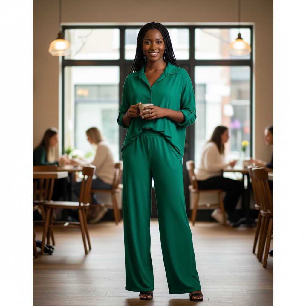 Ensemble pantalon large femme en jersey avec chemise, chic et confortable