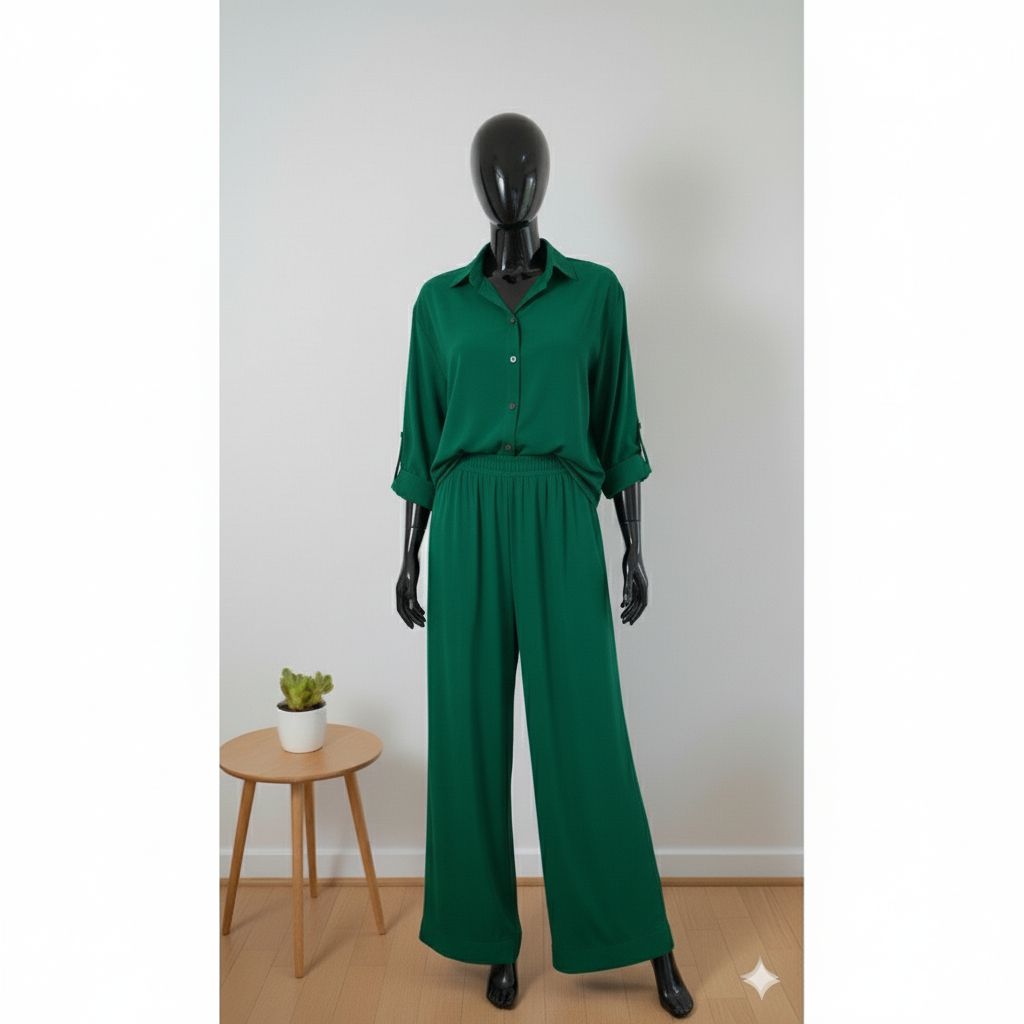 Ensemble pantalon large femme en jersey avec chemise, chic et confortable